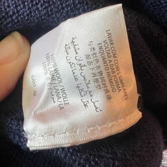 GANT Mens Wool Navy Blue Sweater Crewneck Long Sleeve Pullover Stripe Size L - Picture 10 of 10